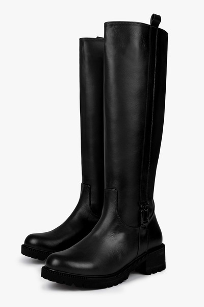 Shoeberry Women's Frost Black Genuine Leather Boots