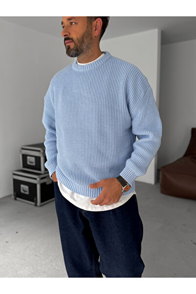BYBASICMAN Ανοιχτό μπλε Basic oversized Πλεκτό Πουλόβερ G-17334