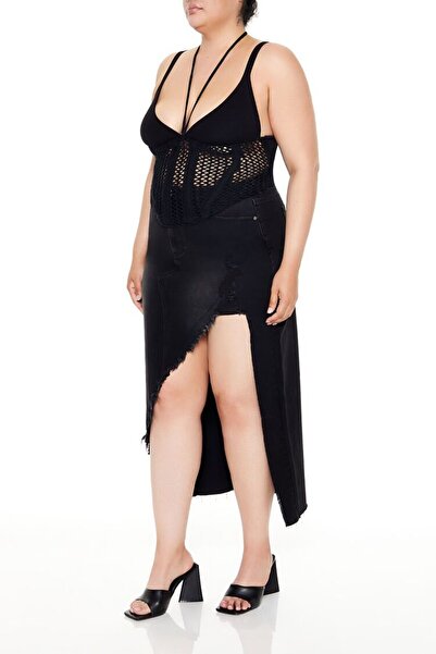 Forever 21 Plus Size Yırtmaç Detaylı Denim Etek