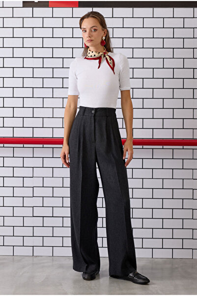 HEQA Μαύρο παντελόνι Palazzo με λεπτομέρεια με μπαταρία