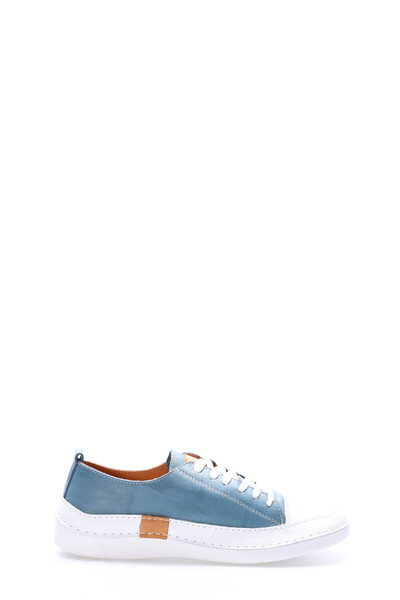TUGERDİ Blue Denim Genuine Leather Lace-Up Light Sole Women's Casual Shoes Tg099722618670