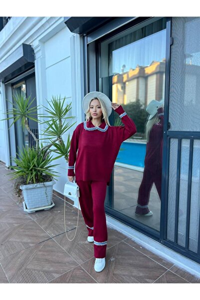 For Angels Double Knitwear Set with Denim Stripe on the Collar and Cuffs