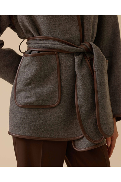 SEÇİL Suni Deri Biyeli Kuşaklı Ceket