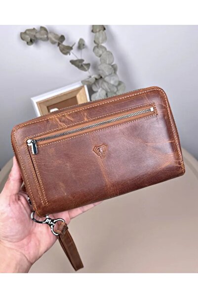 Fil Deri Genuine Leather Men's Handbag with Zipper Handle and Handle Strap 2118