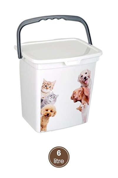 Flosoft Evcil Hayvan Mama Kovası, Kapaklı Kulplu Kedi Köpek Mama Saklama Kabı Kutusu 6lt