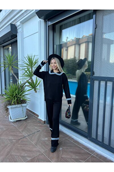 For Angels Double Knitwear Set with Denim Stripe on the Collar and Cuffs