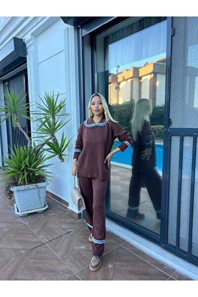 For Angels Double Knitwear Set with Denim Stripe on the Collar and Cuffs