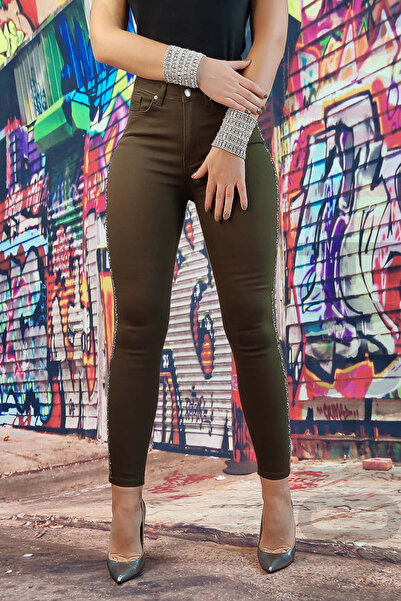 WildFashion High-waisted skinny jeans in slightly stretchy denim with rhinestones on the sides F919-14 34
