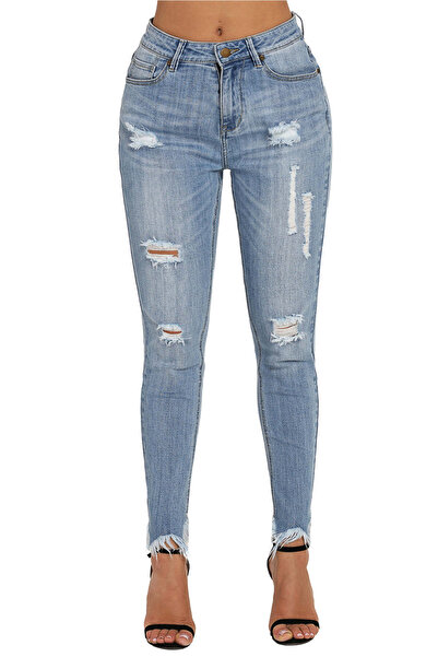 WildFashion Blugi cu talie medie si rupturi decorative S696-444