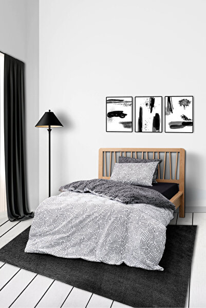 Cozy Home Mono Tek Kişilik Lastikli Çarşaflı Nevresim Takımı Maze Siyah