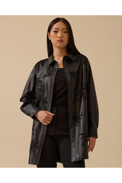 SCL Nakışlı Suni Deri Gömlek