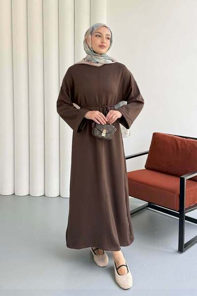 Hatun Atila Дълга туника с велосипедна яка и колан 8904 - кафява