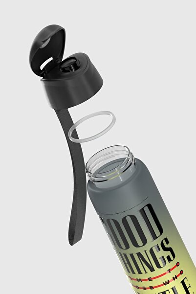 Renga Pera Double Color Text Patterned 820 ml Strap Mat Tritan Water Bottle 912134 Black-Yellow