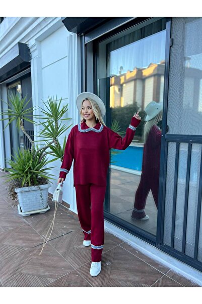 For Angels Double Knitwear Set with Denim Stripe on the Collar and Cuffs