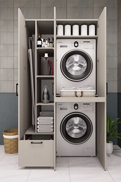 DEMİRBAL MOBİLYA MDF ÇAMAŞIR MAKİNESİ KURUTMA MAKİNESİ DOLABI ÜTÜ MASALI KAPAKLI