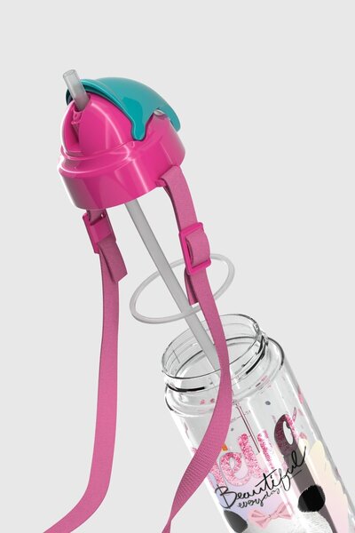 Renga Sonic Air Panda Patterned 500 ml Tritan Children's Water Bottle with Strap and Straw 912059 Pink-Mint