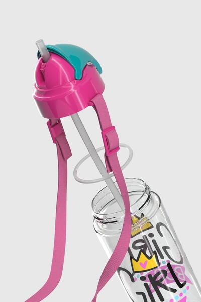 Renga Sonic Air Patterned 500 ml Tritan Children's Water Bottle with Strap and Straw 912058 Pink-Mint