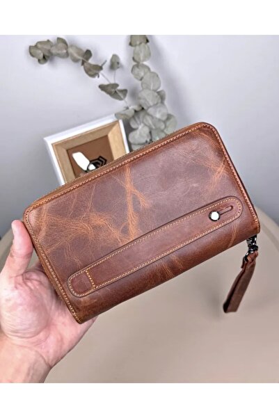 Fil Deri Genuine Leather Men's Handbag with Zipper Handle and Handle Strap 2118