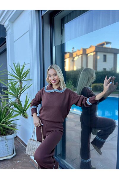 For Angels Double Knitwear Set with Denim Stripe on the Collar and Cuffs