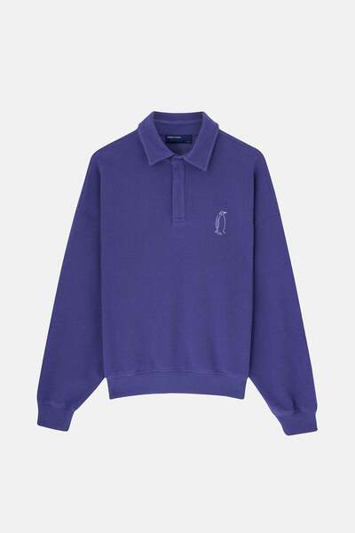 WWF Market Emperor Penguin Supersoft Oversize Polo Neck Sweatshirt - Purple