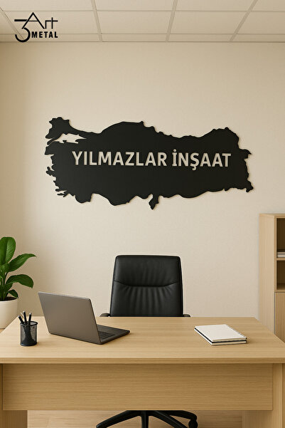 3art Metal Kişiye Özel Metal Dünya Haritası - Şirket İsmi Yazılı Ofis Dekoras...