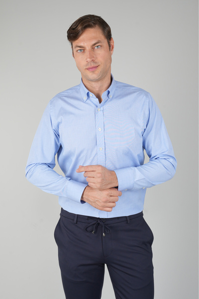 Bisse Erkek Regular Fit Pamuk Klasik Mavi Gömlek