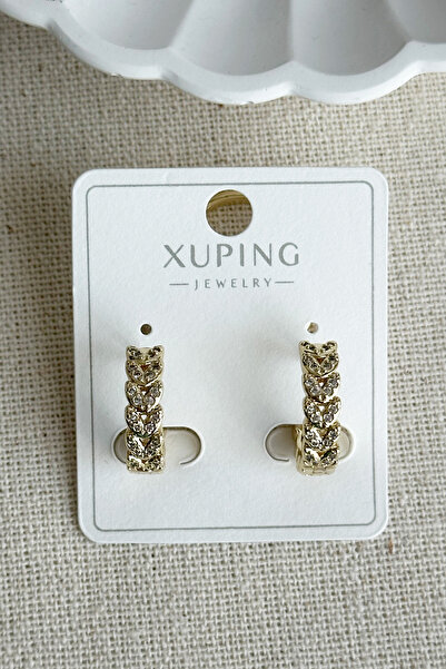 Modacaprea Xuping 14K Taşlı V Halka Kadın Küpe Kararmaz Kadın Takı Xuping Küpe