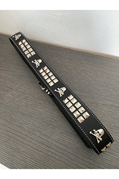 Aksabeltchokers 4cm White Rope Detailed Pyramid Skull Metalcore Gothic Pants Belt