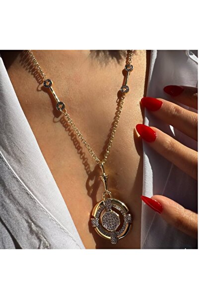 H&S AKSESUAR İthal Çift Renk Taşlı VİP Yuvarlak Kolye