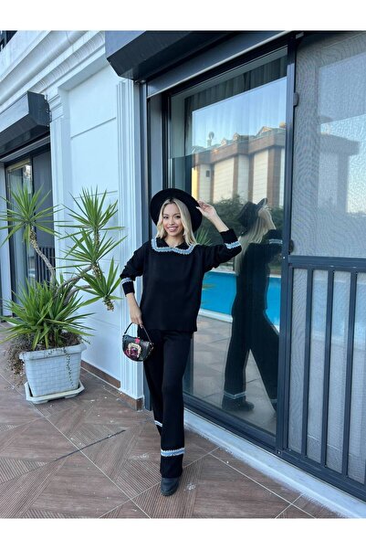 For Angels Double Knitwear Set with Denim Stripe on the Collar and Cuffs