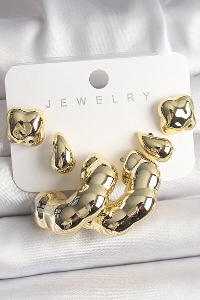 Epilons طقم أقراط نسائية من البلاستيك CCB موديل Clover Drop Ring باللون الذهب...