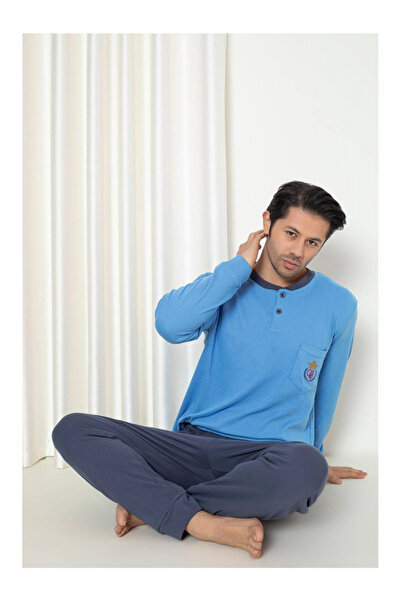 embody Men's cotton interlock pyjamas, long sleeves and trousers, blue 8064