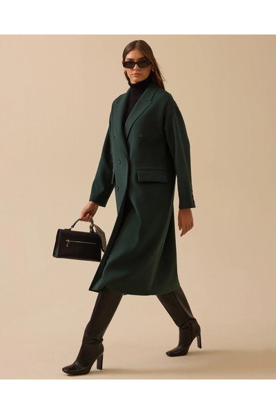 SEÇİL Düğmeli Uzun Kaşe Kaban