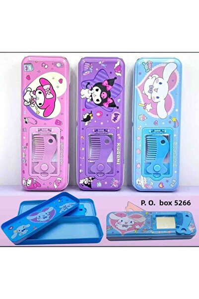 zeynobella Kawaii Sanrio Kuromi Mirrored Comb Metal Pen Holder School Accessories Gift Pencil Case