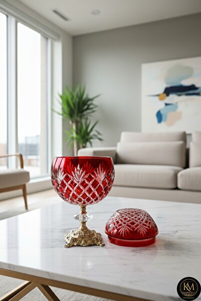 Kristal Market Handmade Cut Crystal Izmir Pattern Decorative Presentation Holder Napkin Holder with Lid