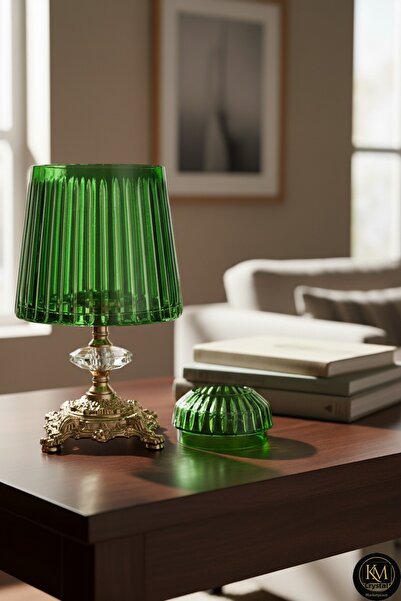 Kristal Market Handmade Cut Crystal Mercury Vertical Pattern Decorative Presentation Holder with Lid Napkin Holder Green