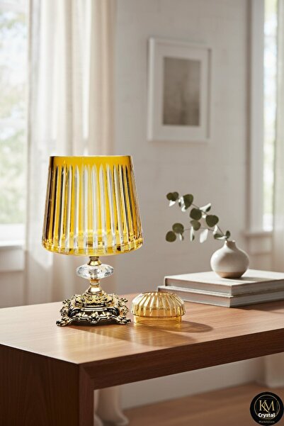 Kristal Market حامل مناديل وشموع زخرفي مصنوع يدويًا من الكريستال المنقوش بنمط...