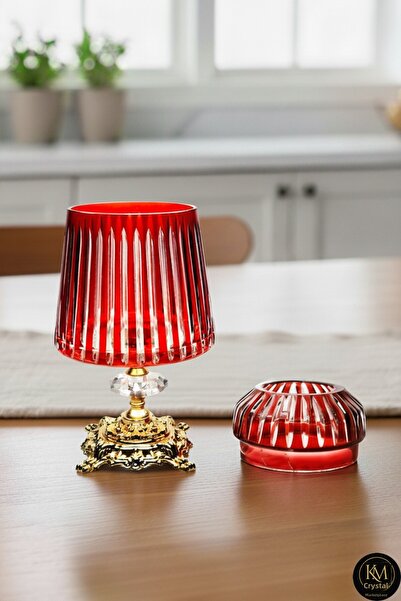 Kristal Market Handmade Cut Crystal Mercury Vertical Pattern Decorative Presentation Holder Indoor Napkin Holder Red