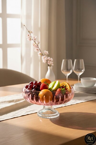 Kristal Market Handmade Cut Crystal Vertical Pattern 28 cm Decorative Presentation Stand Tableware Presentation Bowl