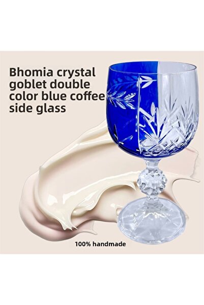 Kristal Market Handmade Crystal Bohemia Blue Double Color Decorative Presentation Stand Footed Goblet Coffee Side Water Glass