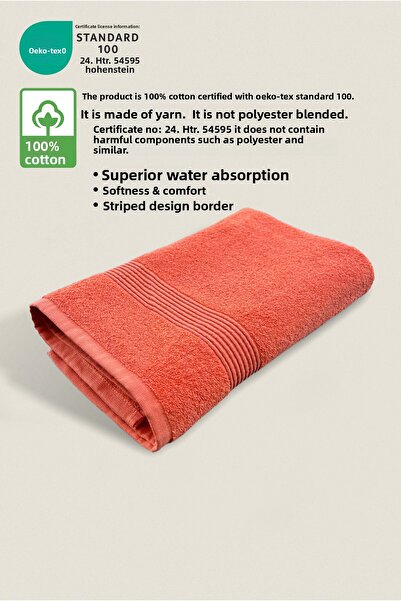 Ellaline Bath Towel 100% Cotton Certified Striped Border 70X140Cm - Orange (1 Piece)