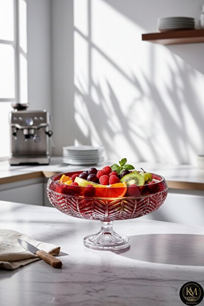 Kristal Market 28cm Cut Crystal Paris Decor Red Footed Bowl Milas Pattern