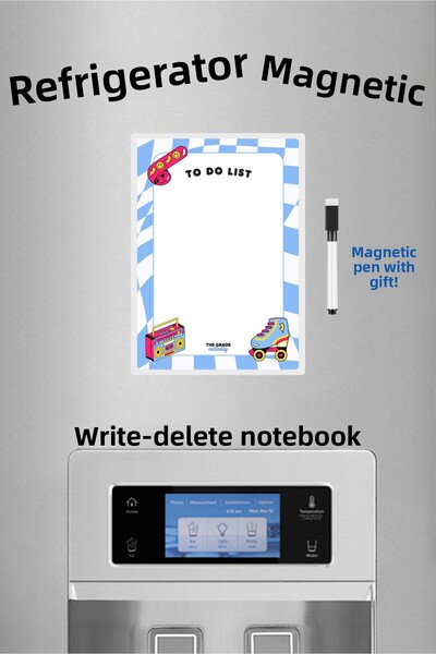 The Grade Lista de activități de vară cu tematică retro, albastră, cu magnet, suport pentru note pentru frigider, lista incompletă, decorare pentru bucătărie