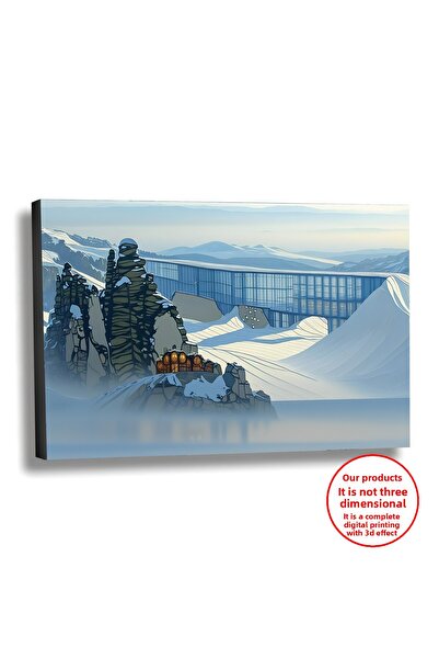 Harikabirev KANVAS-DUVAR TABLOSU YAĞLI BOYA EFEKTLİ MANZARA KARLI GEÇİT | ÇERÇEVESİZ UZUN TABLO