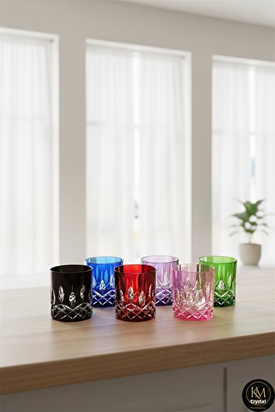 Kristal Market مجموعة أكواب مياه ملونة مصنوعة يدويًا من الكريستال Cristalleri...