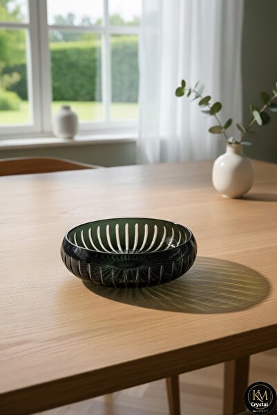 Kristal Market وعاء كبير أسود للديكور العمودي بقص كريستال مقاس 28 سم