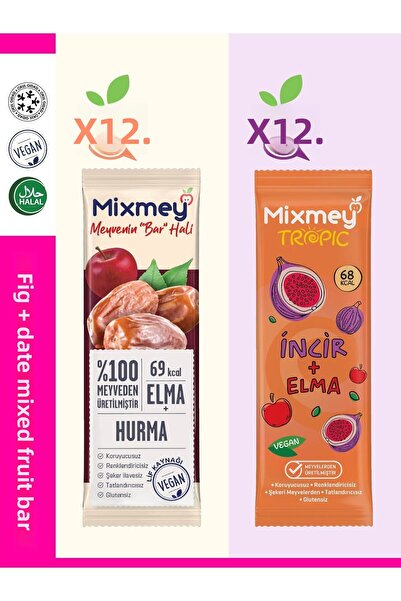 mixmey Fig Date Mixed Fruit Bar 24 Pieces |   Healthy Snacks – Vegan, Gluten Free (20Gr X 24 Pcs)