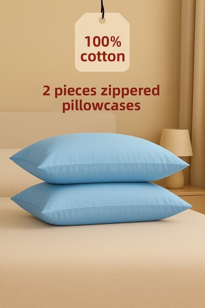 ÇIQRIK HOME 2 غطاء وسادة قطني أزرق بسحاب