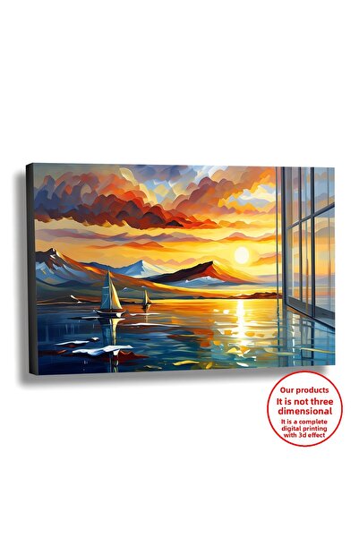 Harikabirev PANZĂ-DE- PERETE-CADRU PENTRU TABLOU CU EFEKTE DE ULEI PE PEISAJ ÎN APUS DE SOARE | CADRU ORIZONTAL FĂRĂ CADRU