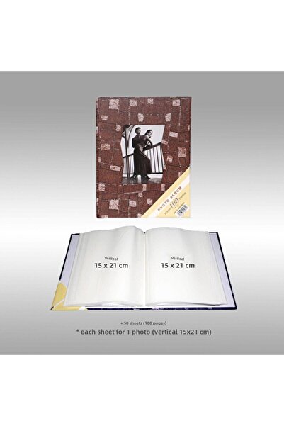 NRCN 15 × 21 سم 100 ألبوم صور مطبوع ومنقوش باللون البني